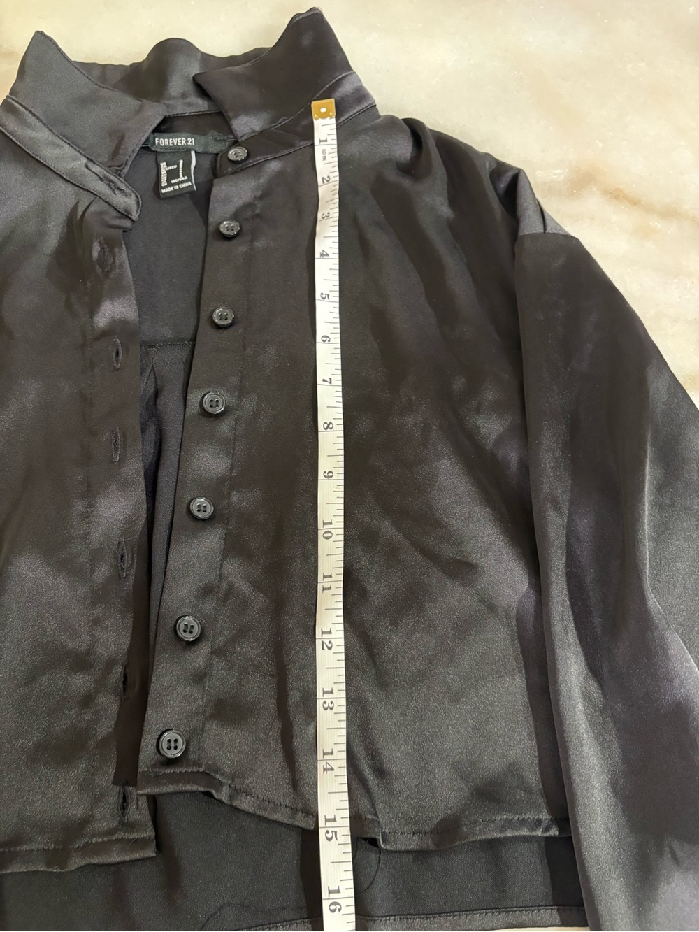 Forever 21 Black Satin Cropped Button-Up Jacket - Picture 2 of 4